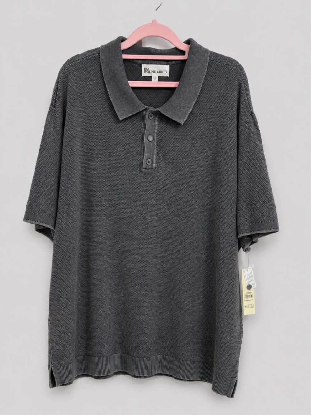 No Boundaries Charcoal Knit Polo Shirt NWT Men's 2XL Casual Short Sleeve